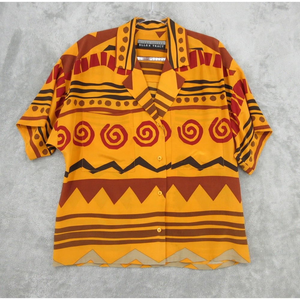 Vintage Linda Allard Ellen Tracy Shirt Womens Size 8 Silk Tribal Abstract Boho